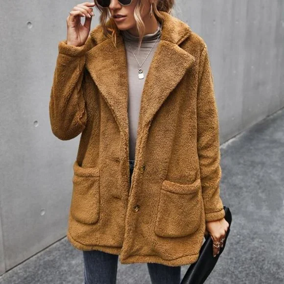 Cuddle Up Button Front Double Pocket Teddy Coat ca - Picture 3 of 7